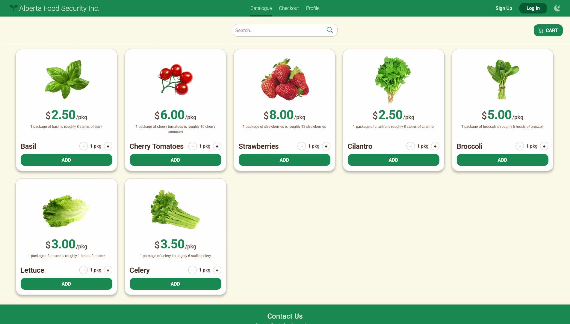 Screenshot of the AFS catalogue